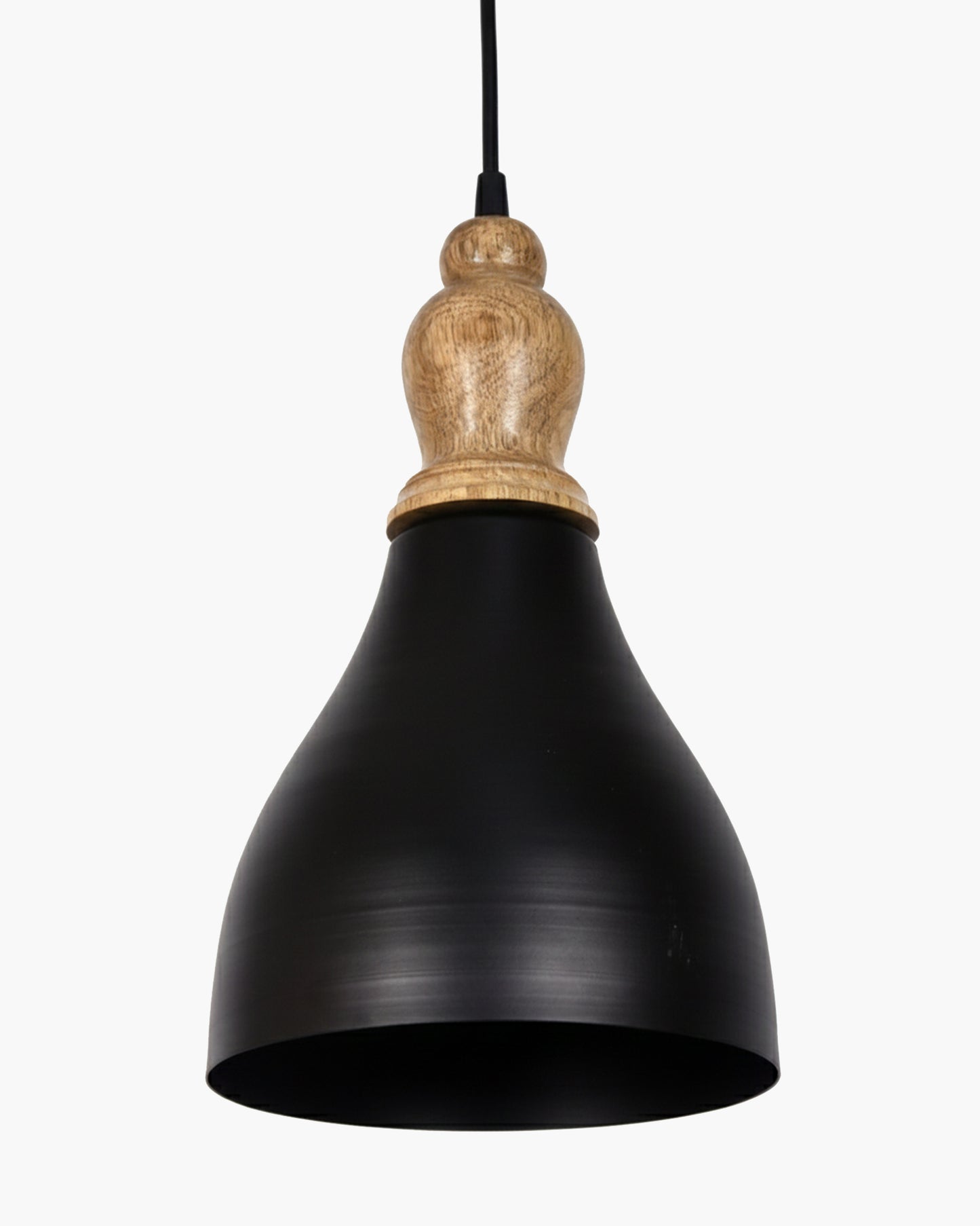 Homesake® Vanora Wooden Top Black Pendant Light for Living Room | Modern Dome Hanging Lamp for Bedroom & Dining | Wood Metal Warm Light, Croft, Step