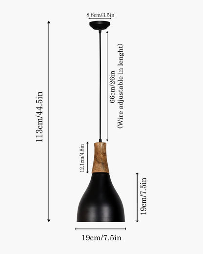 Homesake® Vanora Wooden Top Black Pendant Light for Living Room | Modern Dome Hanging Lamp for Bedroom & Dining | Wood Metal Warm Light, Croft, Step