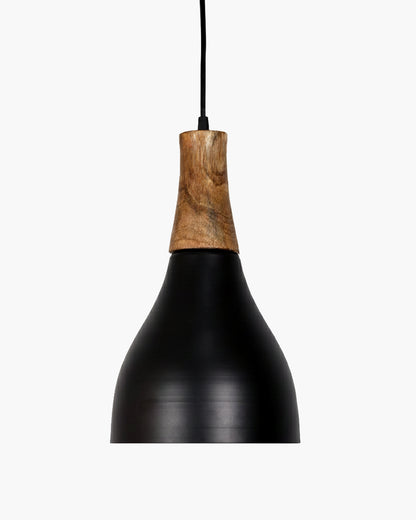Homesake® Vanora Wooden Top Black Pendant Light for Living Room | Modern Dome Hanging Lamp for Bedroom & Dining | Wood Metal Warm Light, Croft, Step