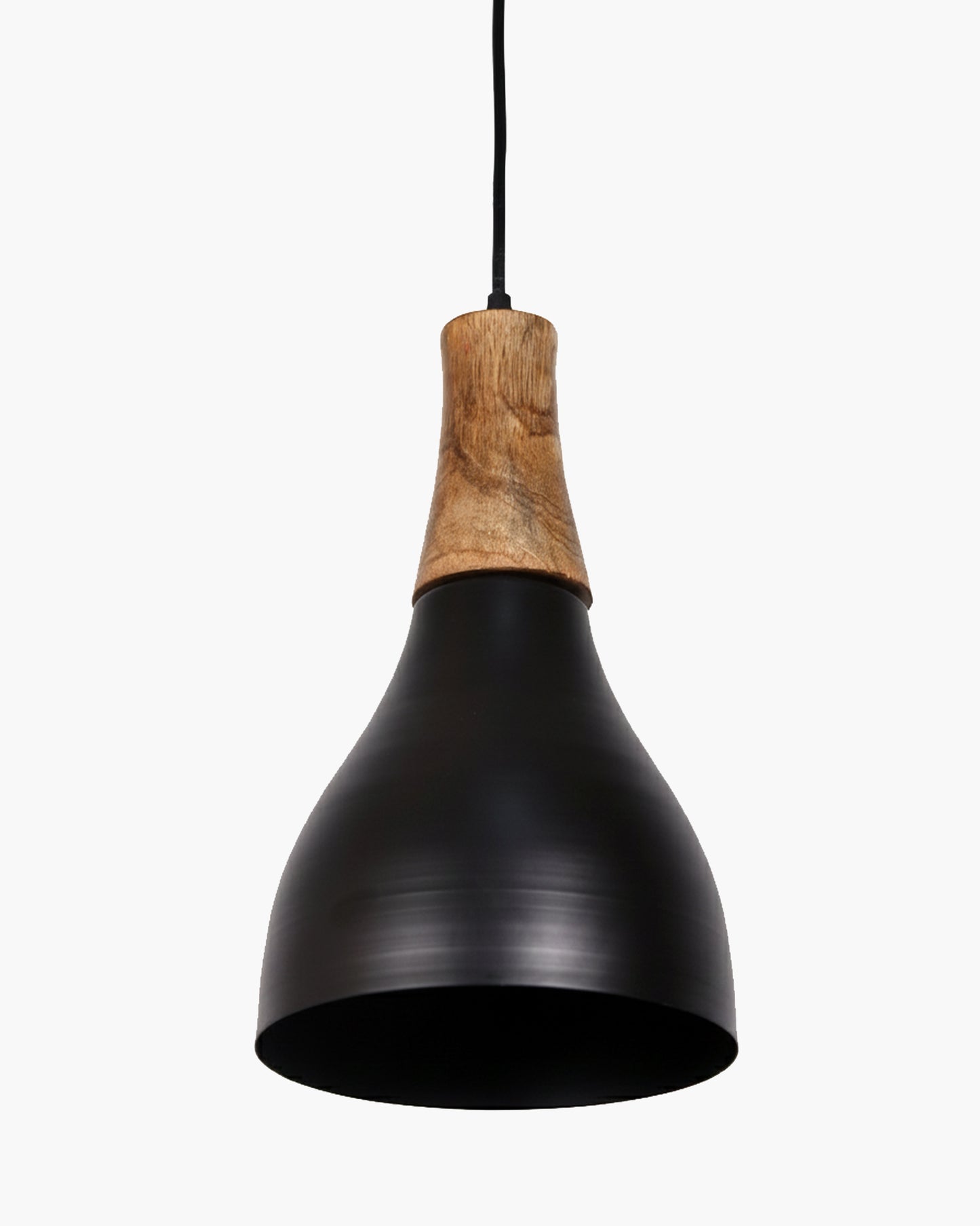 Homesake® Vanora Wooden Top Black Pendant Light for Living Room | Modern Dome Hanging Lamp for Bedroom & Dining | Wood Metal Warm Light, Croft, Step