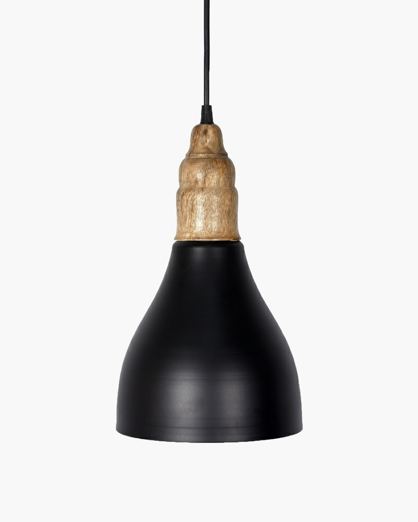 Homesake® Vanora Wooden Top Black Pendant Light for Living Room | Modern Dome Hanging Lamp for Bedroom & Dining | Wood Metal Warm Light, Croft, Step