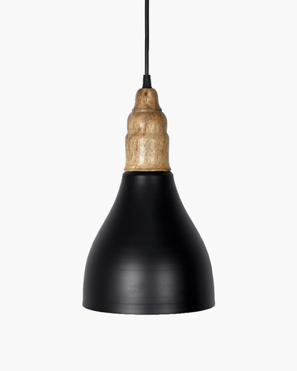 Homesake® Vanora Wooden Top Black Pendant Light for Living Room | Modern Dome Hanging Lamp for Bedroom & Dining | Wood Metal Warm Light, Croft, Step