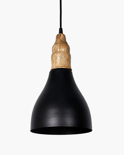 Homesake® Vanora Wooden Top Black Pendant Light for Living Room | Modern Dome Hanging Lamp for Bedroom & Dining | Wood Metal Warm Light, Croft, Step