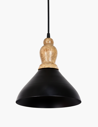 Homesake® Vanora Wooden Top Black Pendant Light for Living Room | Modern Dome Hanging Lamp for Bedroom & Dining | Wood Metal Warm Light, Croft