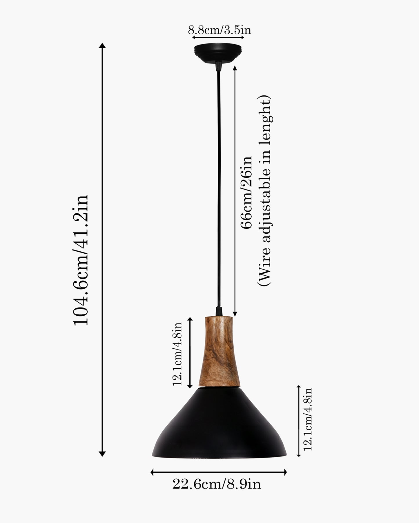 Homesake® Vanora Wooden Top Black Pendant Light for Living Room | Modern Dome Hanging Lamp for Bedroom & Dining | Wood Metal Warm Light, Croft