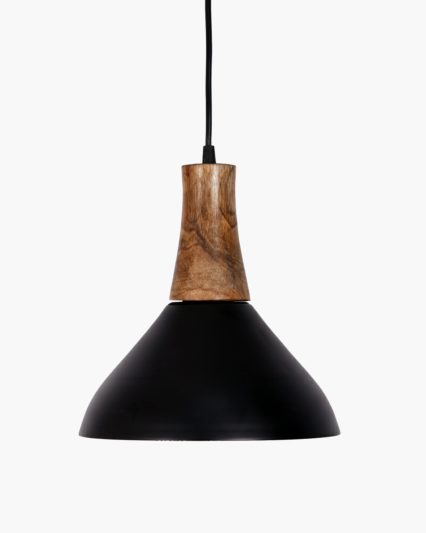 Homesake® Vanora Wooden Top Black Pendant Light for Living Room | Modern Dome Hanging Lamp for Bedroom & Dining | Wood Metal Warm Light, Croft