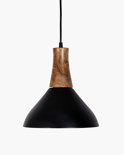 Homesake® Vanora Wooden Top Black Pendant Light for Living Room | Modern Dome Hanging Lamp for Bedroom & Dining | Wood Metal Warm Light, Croft