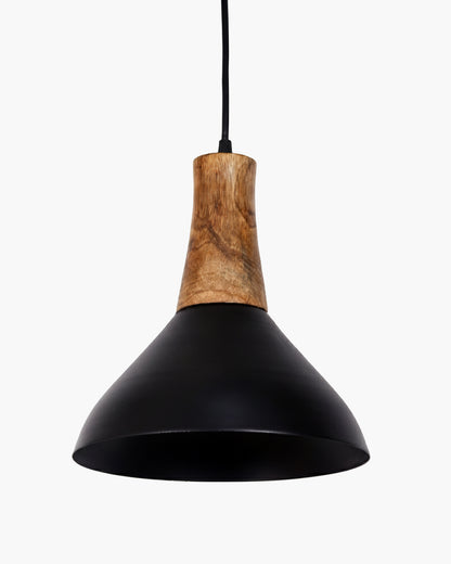 Homesake® Vanora Wooden Top Black Pendant Light for Living Room | Modern Dome Hanging Lamp for Bedroom & Dining | Wood Metal Warm Light, Croft