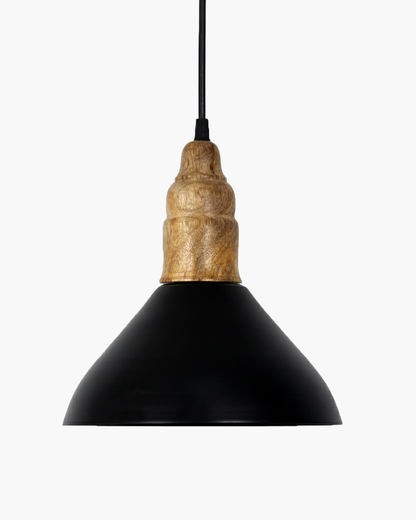 Homesake® Vanora Wooden Top Black Pendant Light for Living Room | Modern Dome Hanging Lamp for Bedroom & Dining | Wood Metal Warm Light, Croft