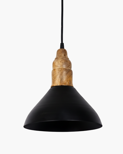 Homesake® Vanora Wooden Top Black Pendant Light for Living Room | Modern Dome Hanging Lamp for Bedroom & Dining | Wood Metal Warm Light, Croft