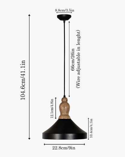 Homesake® Vanora Wooden Top Black Pendant Light for Living Room | Modern Dome Hanging Lamp for Bedroom & Dining | Wood Metal Warm Light, Parker