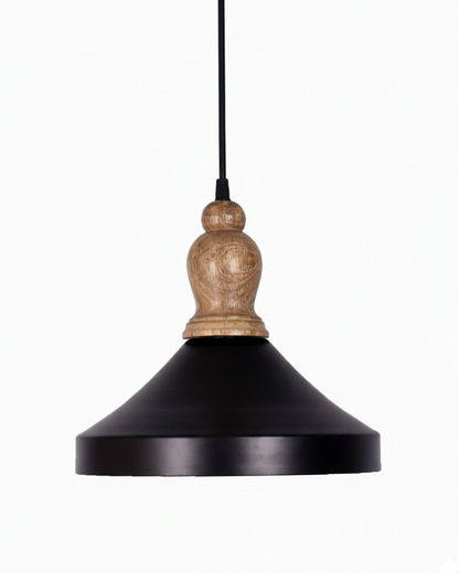 Homesake® Vanora Wooden Top Black Pendant Light for Living Room | Modern Dome Hanging Lamp for Bedroom & Dining | Wood Metal Warm Light, Parker