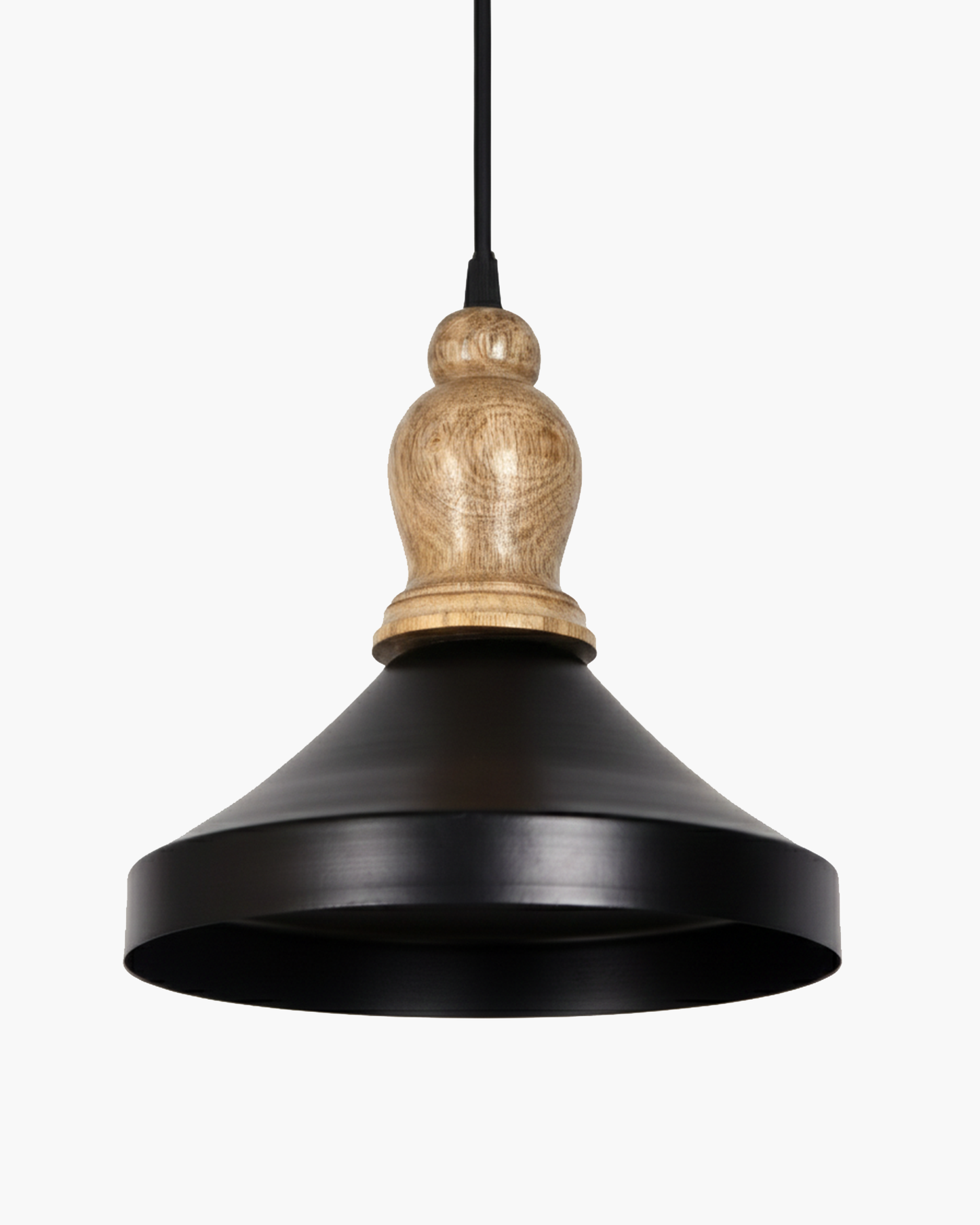 Homesake® Vanora Wooden Top Black Pendant Light for Living Room | Modern Dome Hanging Lamp for Bedroom & Dining | Wood Metal Warm Light, Parker