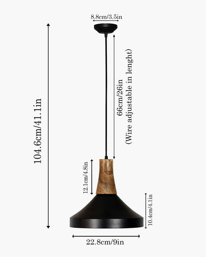 Homesake® Vanora Wooden Top Black Pendant Light for Living Room | Modern Dome Hanging Lamp for Bedroom & Dining | Wood Metal Warm Light, Parker