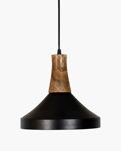 Homesake® Vanora Wooden Top Black Pendant Light for Living Room | Modern Dome Hanging Lamp for Bedroom & Dining | Wood Metal Warm Light, Parker