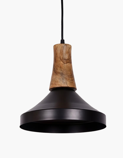 Homesake® Vanora Wooden Top Black Pendant Light for Living Room | Modern Dome Hanging Lamp for Bedroom & Dining | Wood Metal Warm Light, Parker