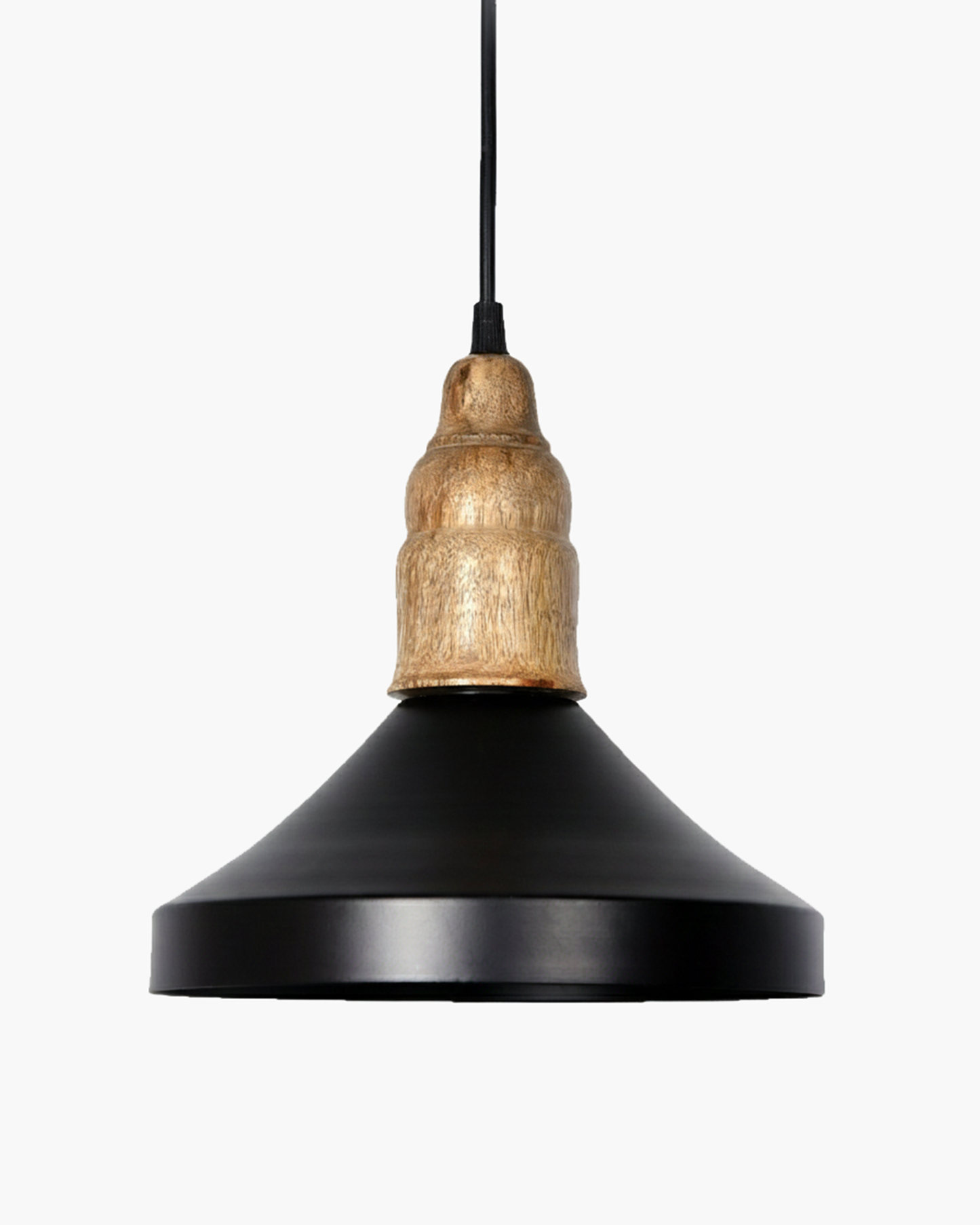 Homesake® Vanora Wooden Top Black Pendant Light for Living Room | Modern Dome Hanging Lamp for Bedroom & Dining | Wood Metal Warm Light, Parker