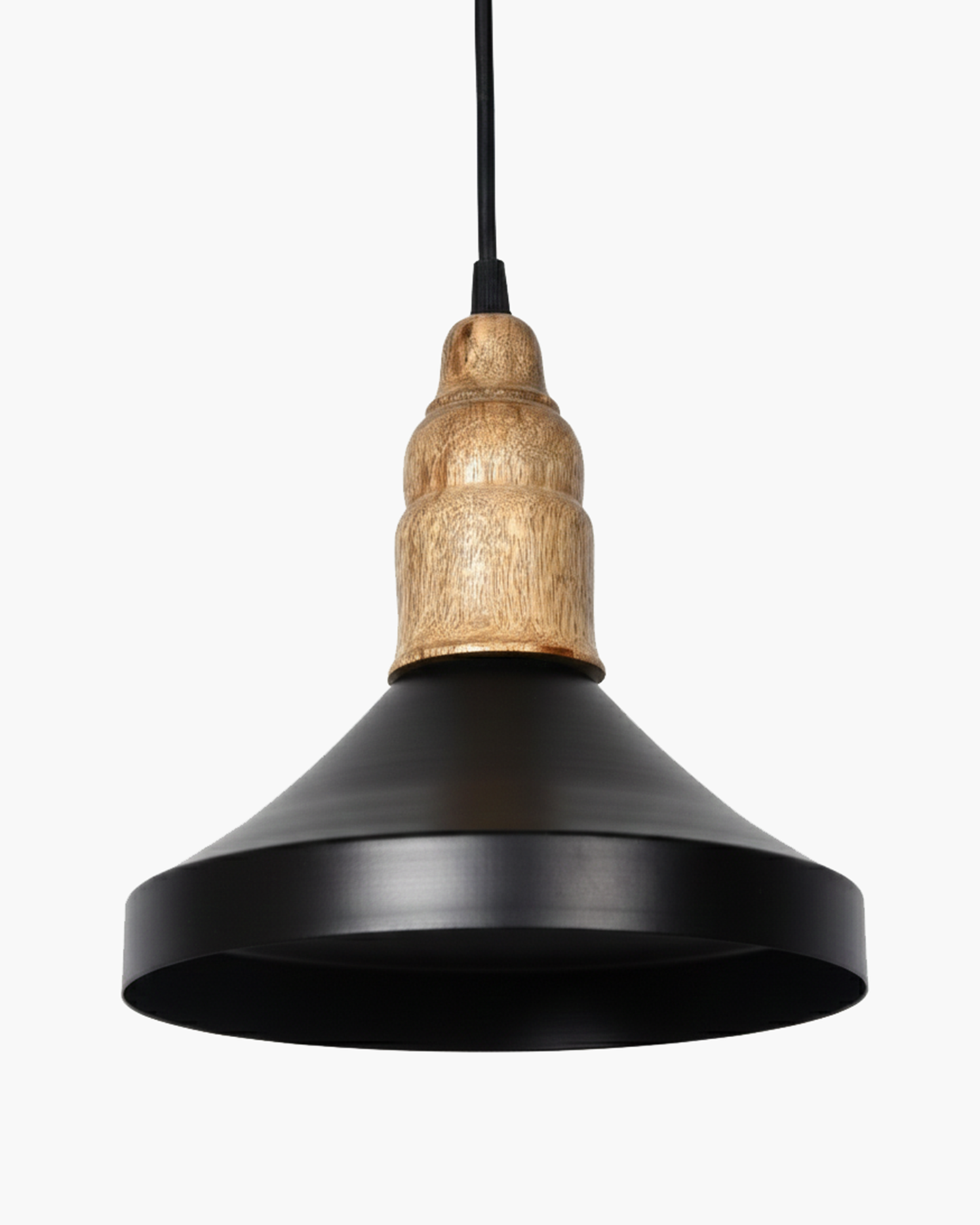 Homesake® Vanora Wooden Top Black Pendant Light for Living Room | Modern Dome Hanging Lamp for Bedroom & Dining | Wood Metal Warm Light, Parker