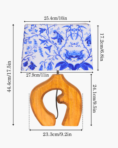 Homesake® Ellora Sculpted Wood Table Lamp with Fabric Shade – Hand-Carved Arch Base, Light for Bedroom & Living Room, Blue Bird Rectangle