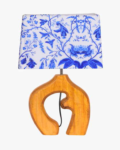 Homesake® Ellora Sculpted Wood Table Lamp with Fabric Shade – Hand-Carved Arch Base, Light for Bedroom & Living Room, Blue Bird Rectangle