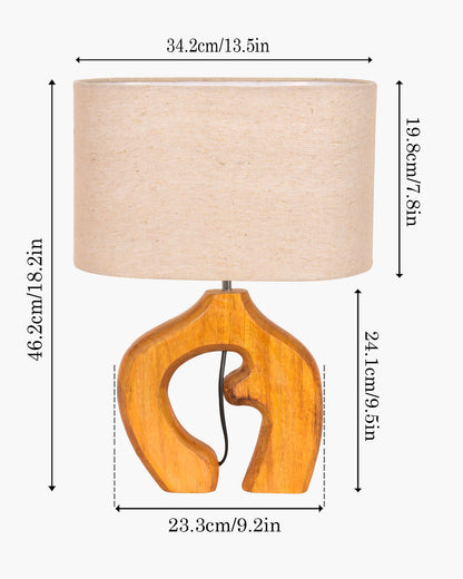 Homesake® Ellora Sculpted Wood Table Lamp with Fabric Shade – Hand-Carved Arch Base, Light for Bedroom & Living Room, Blue Bird Rectangle