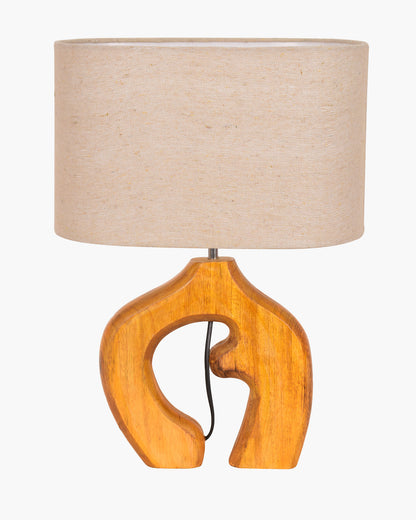 Homesake® Ellora Sculpted Wood Table Lamp with Fabric Shade – Hand-Carved Arch Base, Light for Bedroom & Living Room, Blue Bird Rectangle