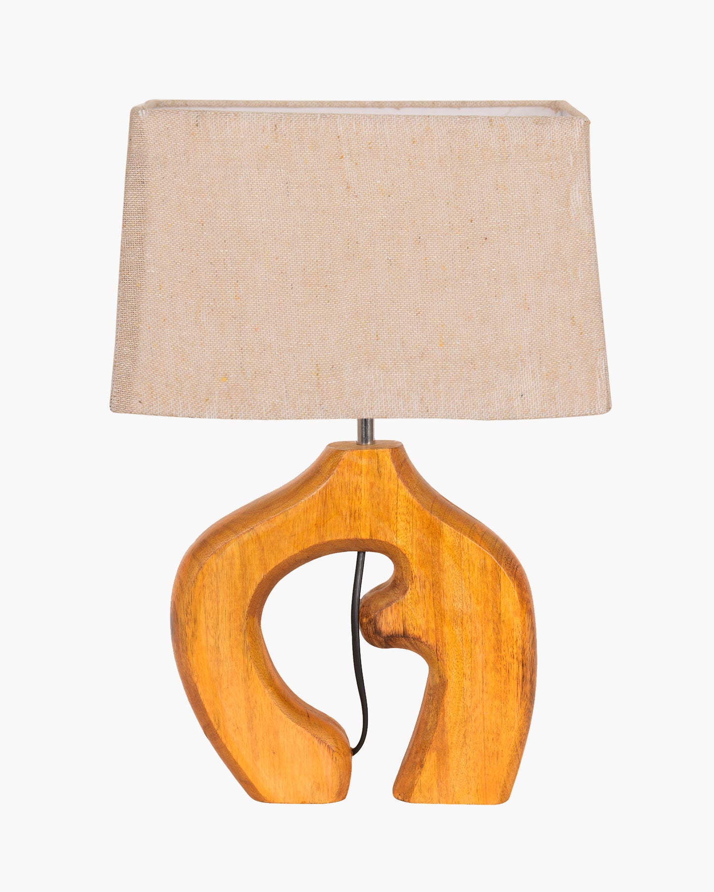 Homesake® Ellora Sculpted Wood Table Lamp with Fabric Shade – Hand-Carved Arch Base, Light for Bedroom & Living Room, Blue Bird Rectangle