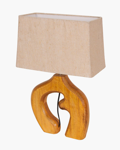 Homesake® Ellora Sculpted Wood Table Lamp with Fabric Shade – Hand-Carved Arch Base, Light for Bedroom & Living Room, Blue Bird Rectangle