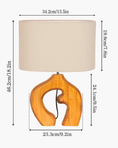 Homesake® Ellora Sculpted Wood Table Lamp with Fabric Shade – Hand-Carved Arch Base, Light for Bedroom & Living Room, Blue Bird Rectangle