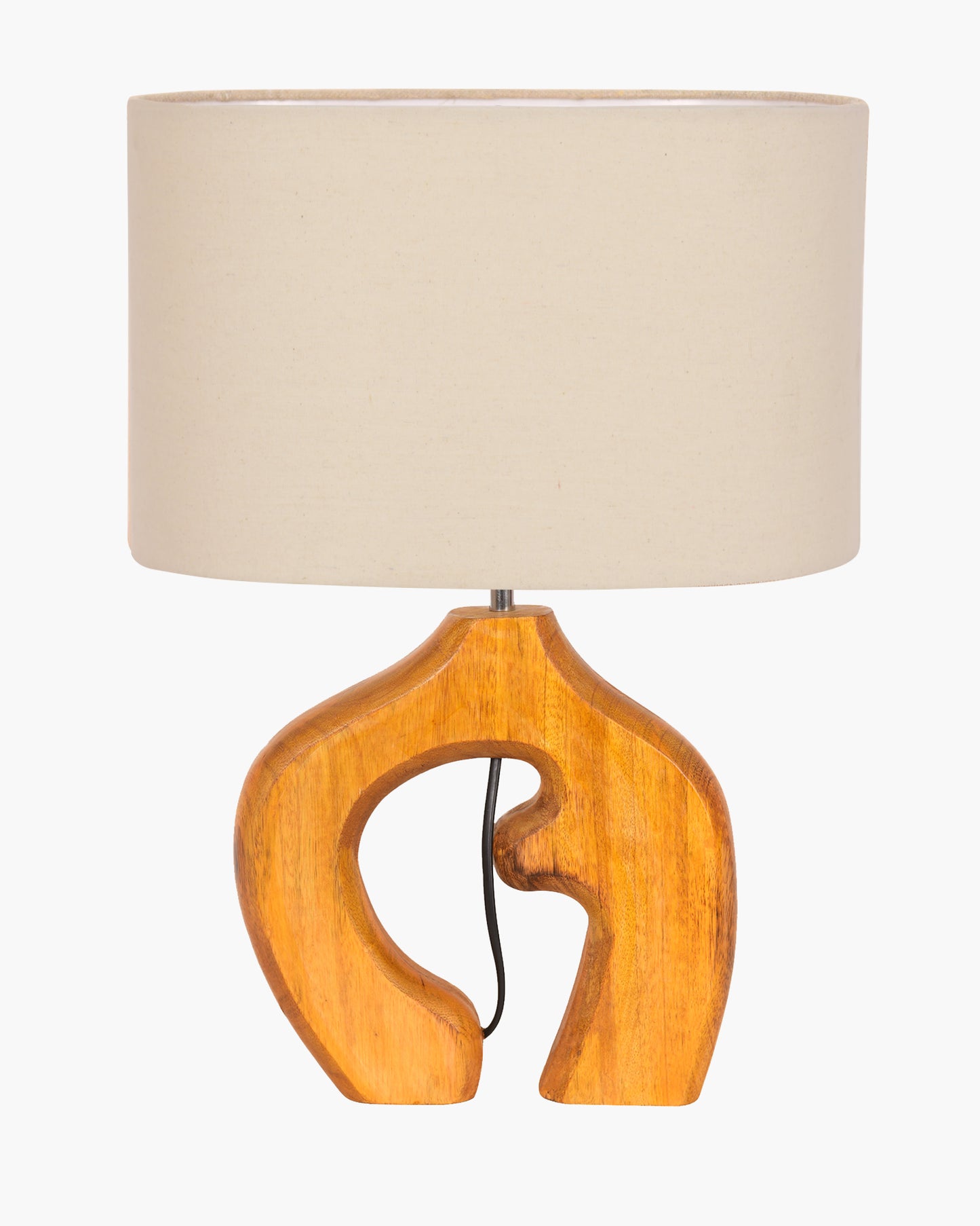 Homesake® Ellora Sculpted Wood Table Lamp with Fabric Shade – Hand-Carved Arch Base, Light for Bedroom & Living Room, Blue Bird Rectangle