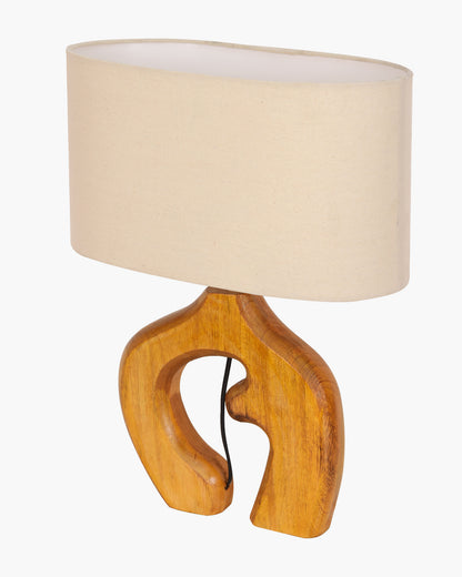 Homesake® Ellora Sculpted Wood Table Lamp with Fabric Shade – Hand-Carved Arch Base, Light for Bedroom & Living Room, Blue Bird Rectangle