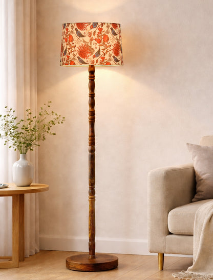Homesake® Mid Century Solid Wood Antique Floor Lamp,Hand turned Floor Lamp Wood for Living Room,Stand Lamp with Fabric Lampshade for Bedroom, Study Room and Office