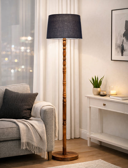 Homesake® Mid Century Solid Wood Antique Floor Lamp,Hand turned Floor Lamp Wood for Living Room,Stand Lamp with Fabric Lampshade for Bedroom, Study Room and Office