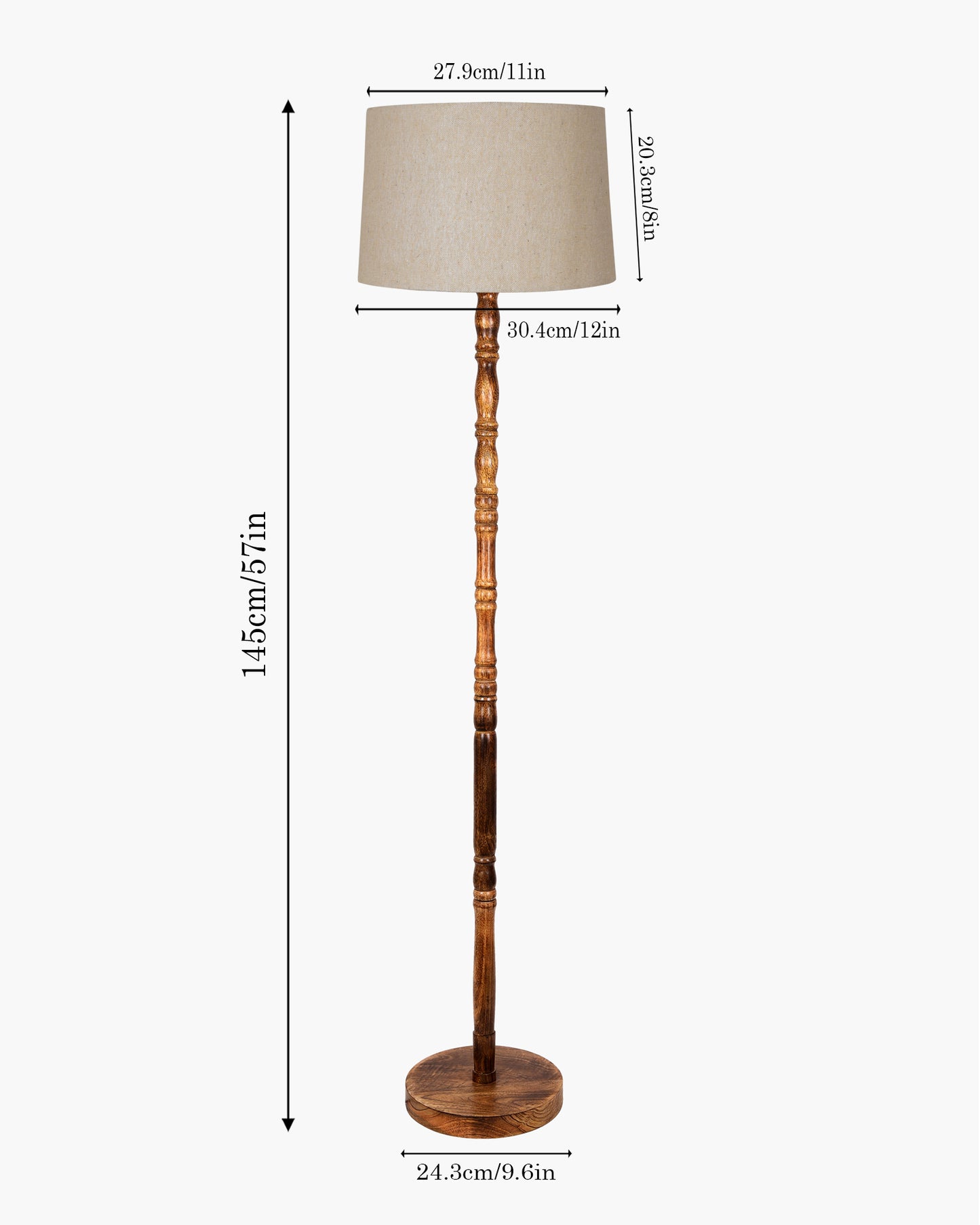 Homesake® Mid Century Solid Wood Antique Floor Lamp,Hand turned Floor Lamp Wood for Living Room,Stand Lamp with Fabric Lampshade for Bedroom, Study Room and Office