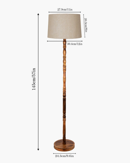 Homesake® Mid Century Solid Wood Antique Floor Lamp,Hand turned Floor Lamp Wood for Living Room,Stand Lamp with Fabric Lampshade for Bedroom, Study Room and Office