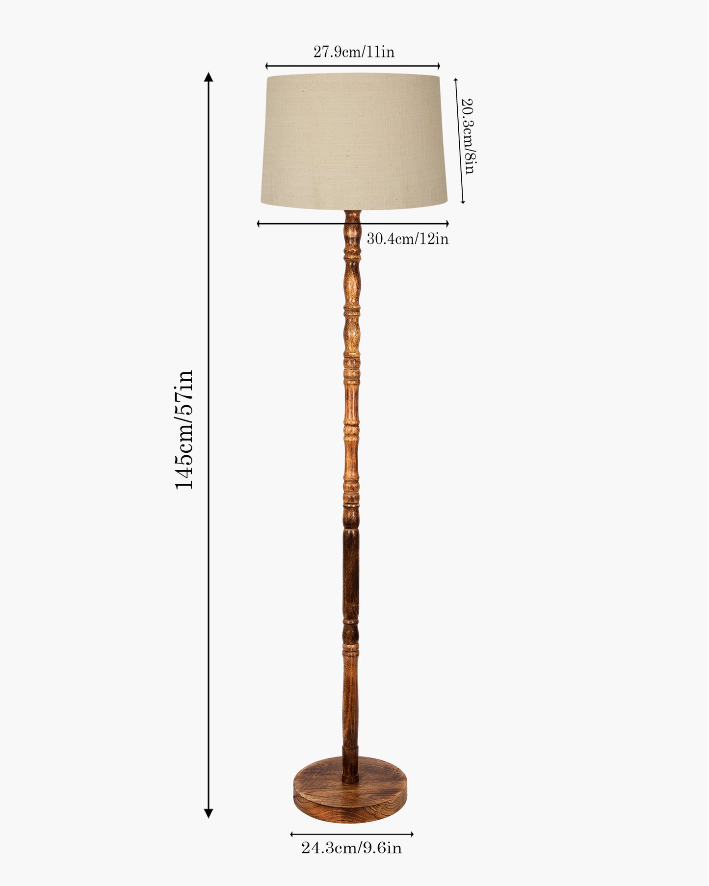 Homesake® Mid Century Solid Wood Antique Floor Lamp,Hand turned Floor Lamp Wood for Living Room,Stand Lamp with Fabric Lampshade for Bedroom, Study Room and Office