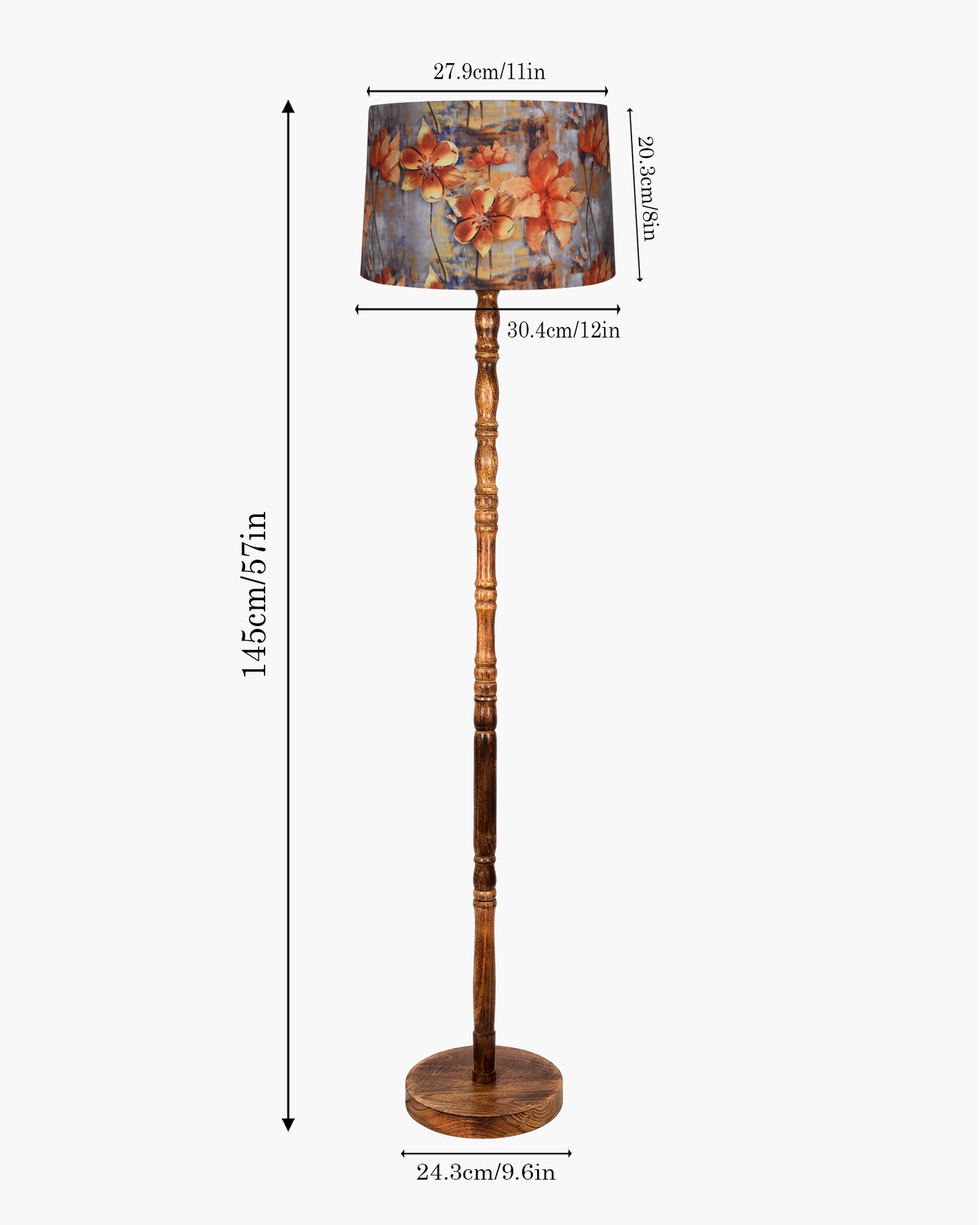 Homesake® Mid Century Solid Wood Antique Floor Lamp,Hand turned Floor Lamp Wood for Living Room,Stand Lamp with Fabric Lampshade for Bedroom, Study Room and Office