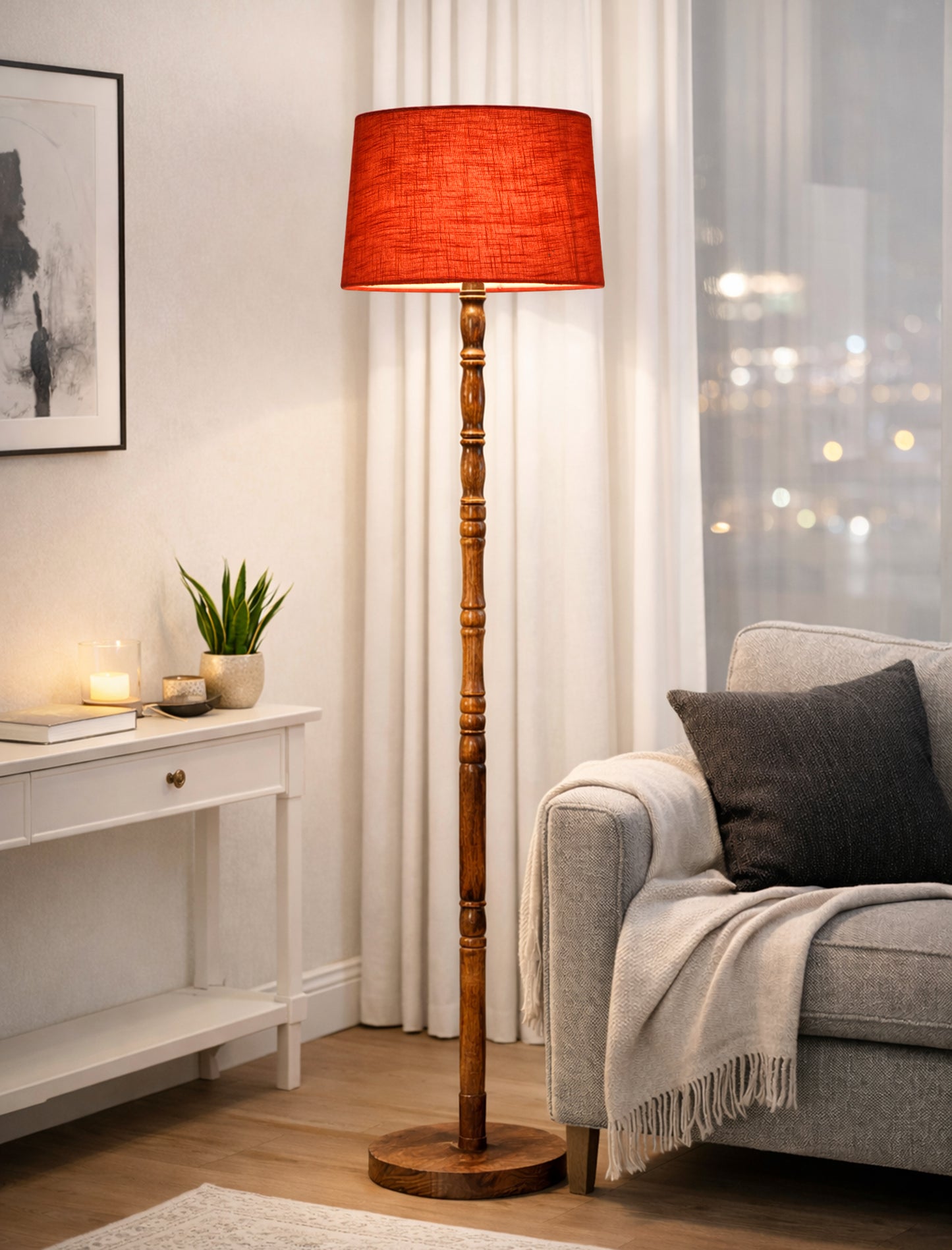 Homesake® Mid Century Solid Wood Antique Floor Lamp,Hand turned Floor Lamp Wood for Living Room,Stand Lamp with Fabric Lampshade for Bedroom, Study Room and Office