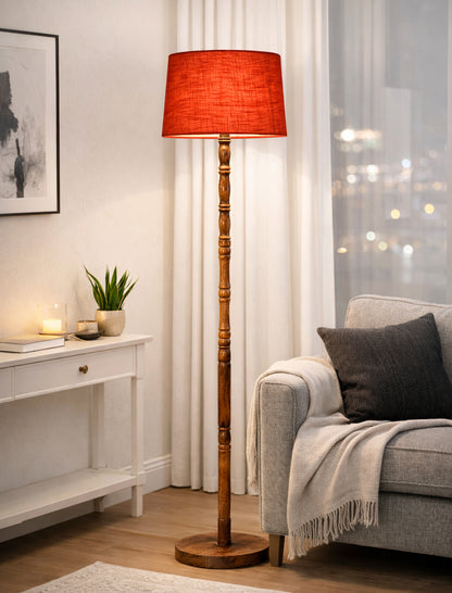 Homesake® Mid Century Solid Wood Antique Floor Lamp,Hand turned Floor Lamp Wood for Living Room,Stand Lamp with Fabric Lampshade for Bedroom, Study Room and Office