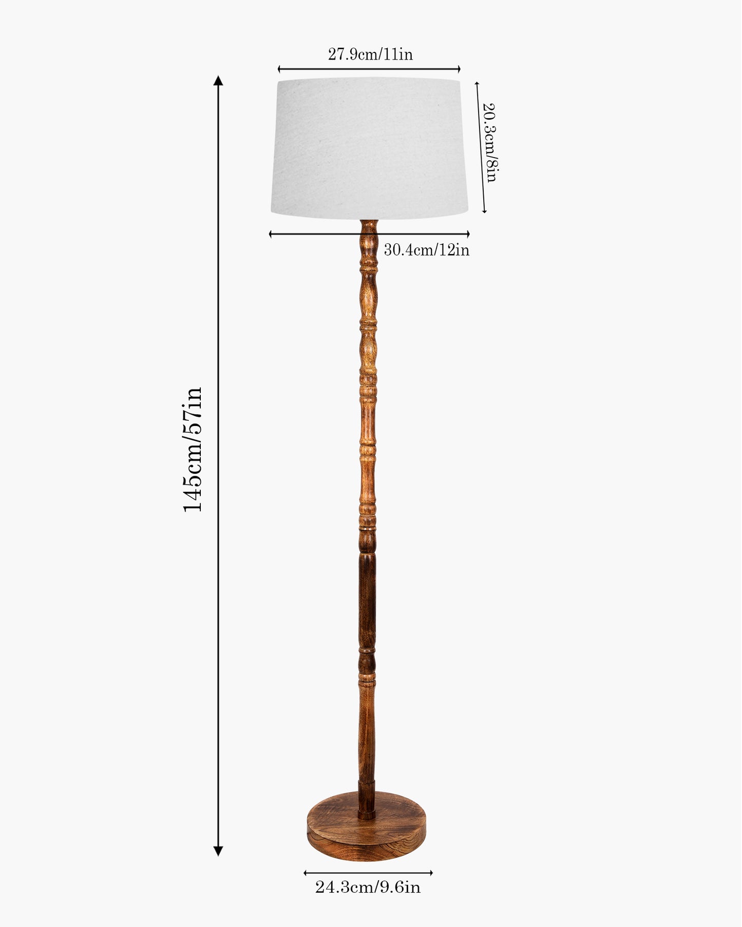 Homesake® Mid Century Solid Wood Antique Floor Lamp,Hand turned Floor Lamp Wood for Living Room,Stand Lamp with Fabric Lampshade for Bedroom, Study Room and Office