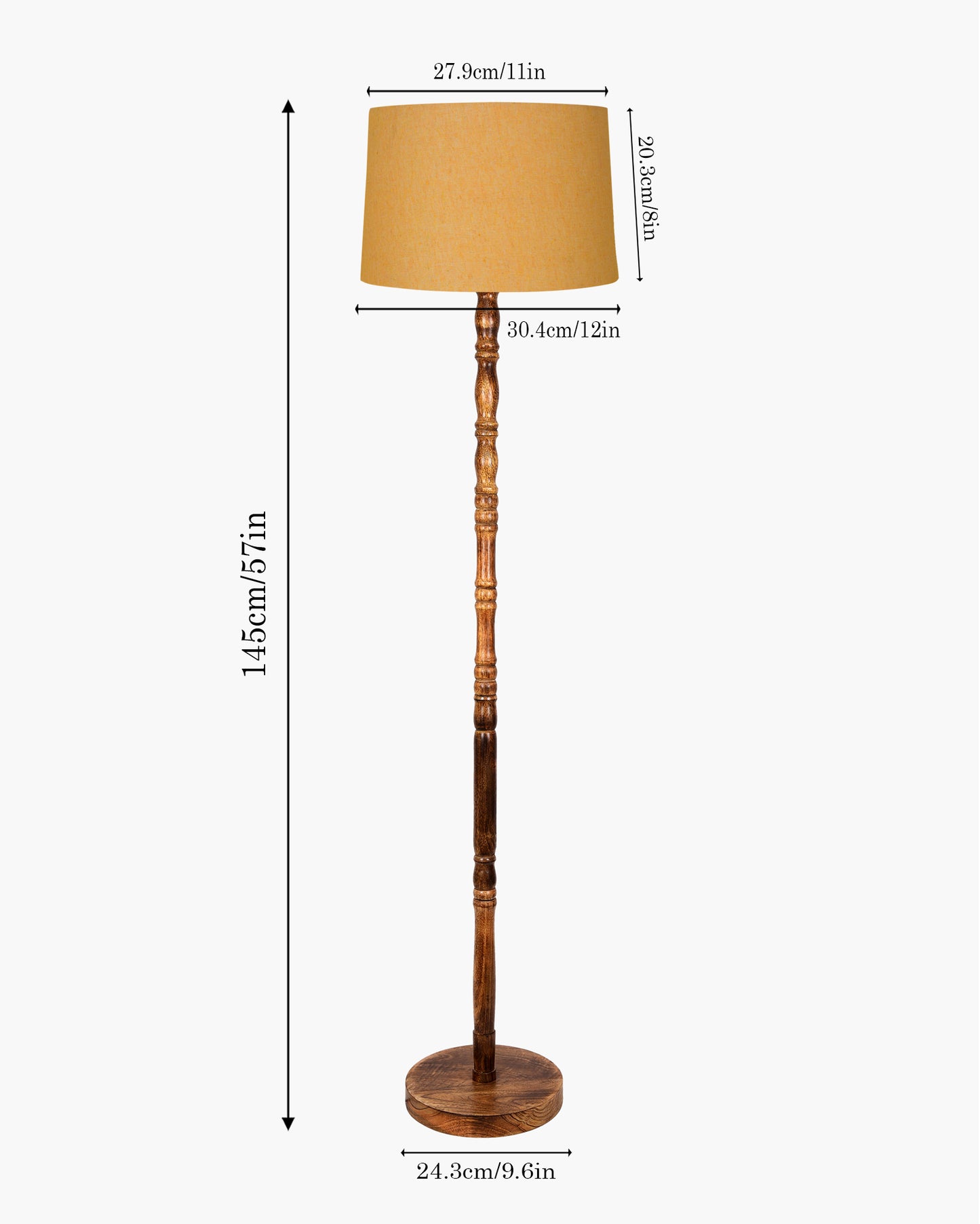Homesake® Mid Century Solid Wood Antique Floor Lamp,Hand turned Floor Lamp Wood for Living Room,Stand Lamp with Fabric Lampshade for Bedroom, Study Room and Office