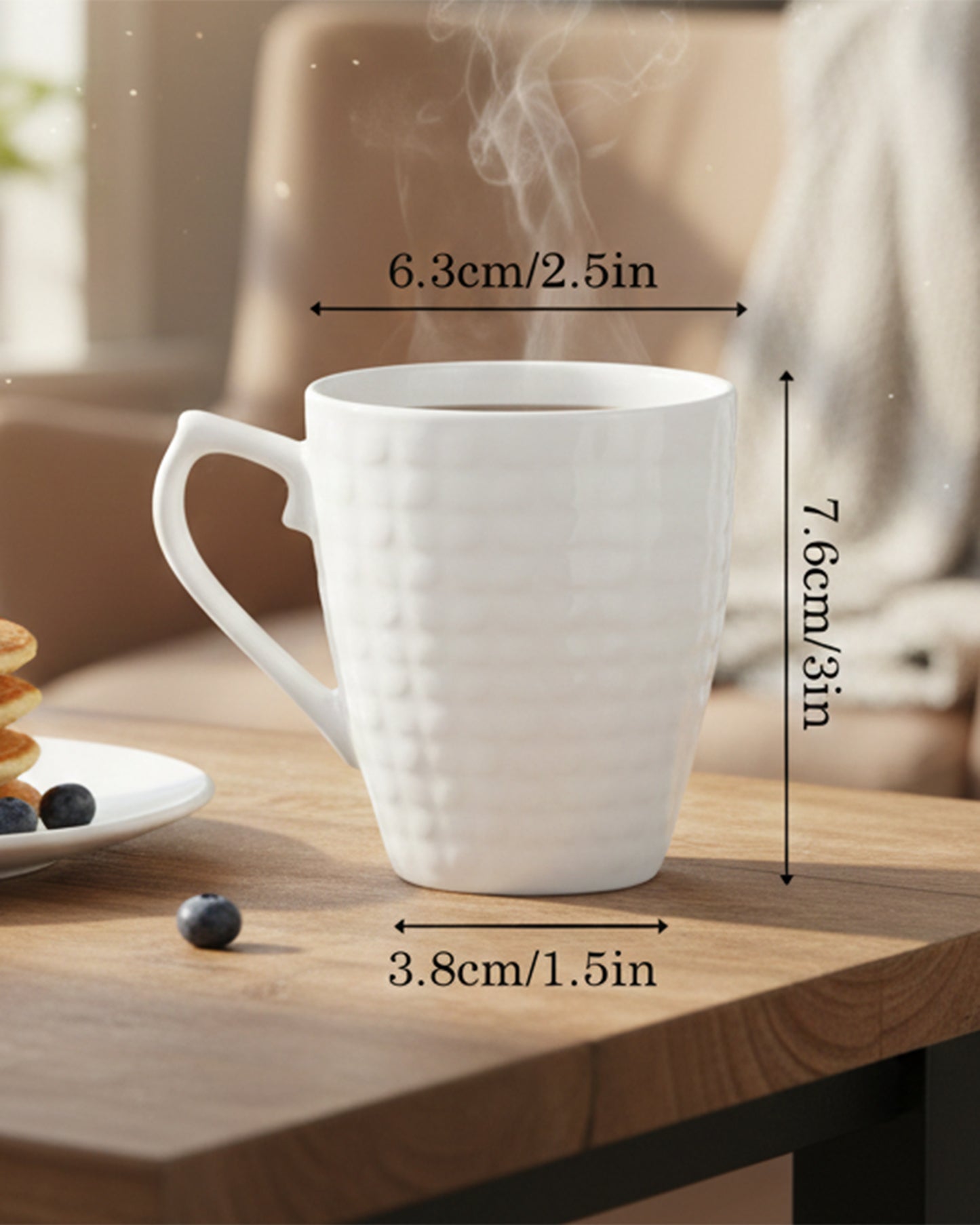 Homesake® Coffee Mugs 355ml Ceramic Mug Set with Embossment, Stackable Mugs for Coffee/Tea/Latte/Cappuccino, Microwave & Dishwasher Safe, Gift for Men & Women, (White)