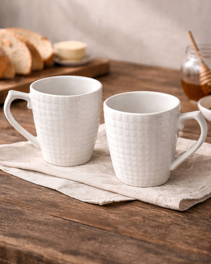 Homesake® Coffee Mugs 355ml Ceramic Mug Set with Embossment, Stackable Mugs for Coffee/Tea/Latte/Cappuccino, Microwave & Dishwasher Safe, Gift for Men & Women, (White)