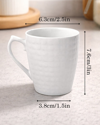 Homesake® Coffee Mugs 355ml Ceramic Mug Set with Embossment, Stackable Mugs for Coffee/Tea/Latte/Cappuccino, Microwave & Dishwasher Safe, Gift for Men & Women, (White)