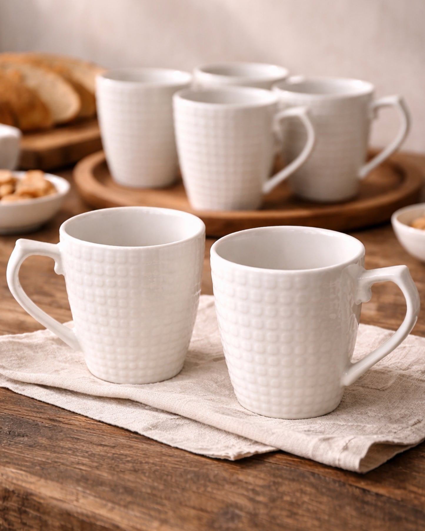 Homesake® Coffee Mugs 355ml Ceramic Mug Set with Embossment, Stackable Mugs for Coffee/Tea/Latte/Cappuccino, Microwave & Dishwasher Safe, Gift for Men & Women, (White)