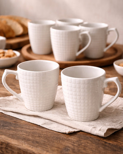 Homesake® Coffee Mugs 355ml Ceramic Mug Set with Embossment, Stackable Mugs for Coffee/Tea/Latte/Cappuccino, Microwave & Dishwasher Safe, Gift for Men & Women, (White)