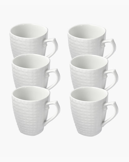 Homesake® Coffee Mugs 355ml Ceramic Mug Set with Embossment, Stackable Mugs for Coffee/Tea/Latte/Cappuccino, Microwave & Dishwasher Safe, Gift for Men & Women, (White)