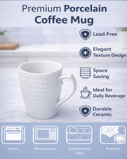 Homesake® Coffee Mugs 355ml Ceramic Mug Set with Embossment, Stackable Mugs for Coffee/Tea/Latte/Cappuccino, Microwave & Dishwasher Safe, Gift for Men & Women, (White)