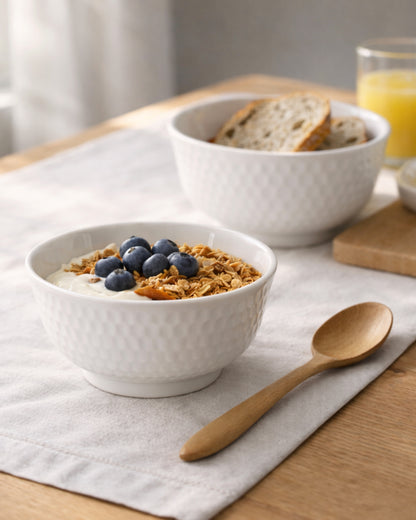 Homesake® Porcelain Small Bowls, 4.4 inch Honeycomb Texture Bowls for Ice Cream Yogurt Dessert Fruits 8 Ounce Bowl Set for Food Prep Rice Small Sid, (White)