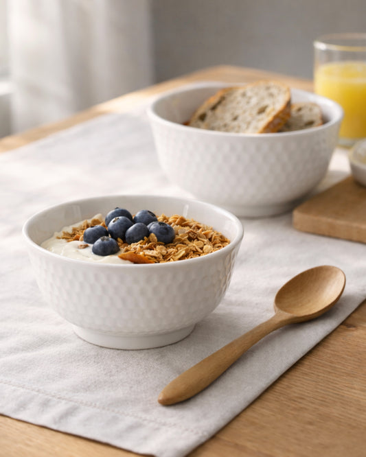 Homesake® Porcelain Small Bowls, 4.4 inch Honeycomb Texture Bowls for Ice Cream Yogurt Dessert Fruits 8 Ounce Bowl Set for Food Prep Rice Small Sid, (White)
